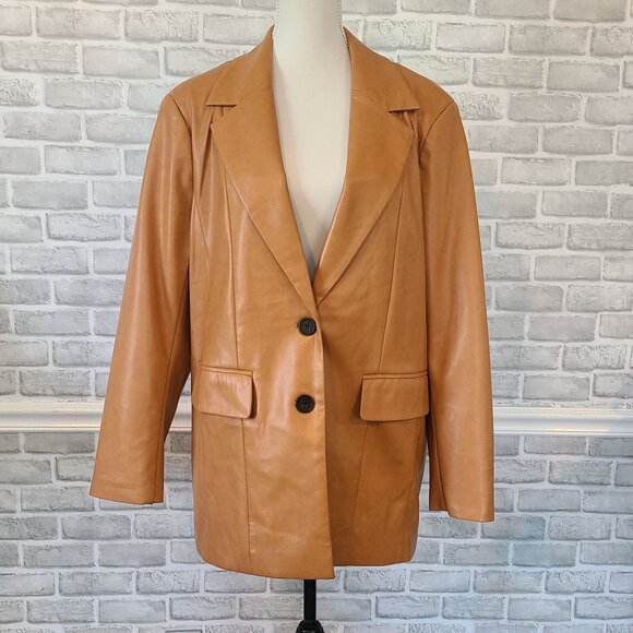 Avec Les Filles Camel Vegan Leather Darlene Oversized Blazer Jacket XL Classic - Picture 1 of 9